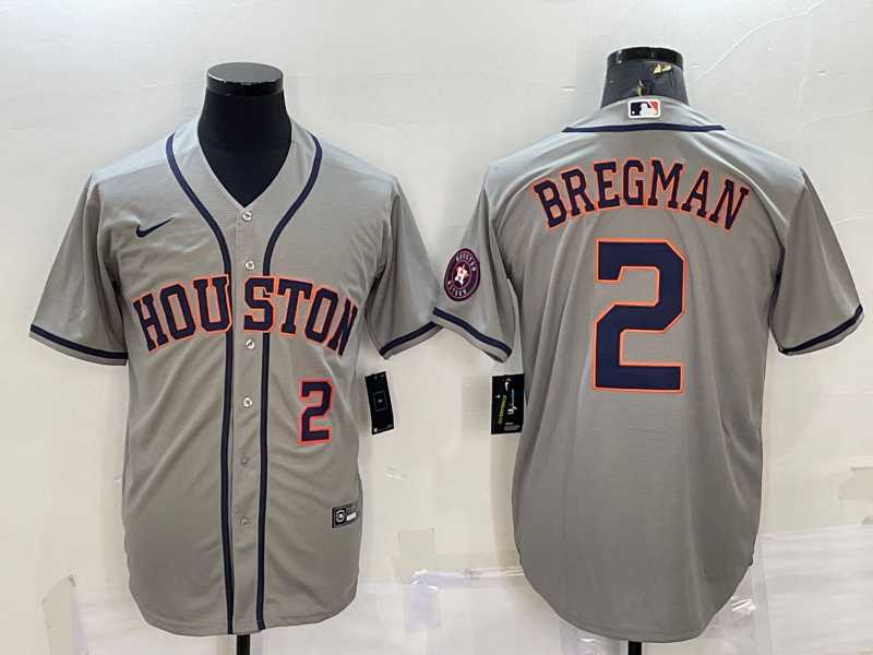 Men%27s Houston Astros #2 Alex Bregman Number Grey With Patch Stitched MLB Cool Base Nike Jersey->houston astros->MLB Jersey